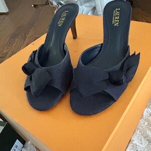 Ralph Lauren 50’s Style Denim Peep Toe High Heels Mules Sz 10